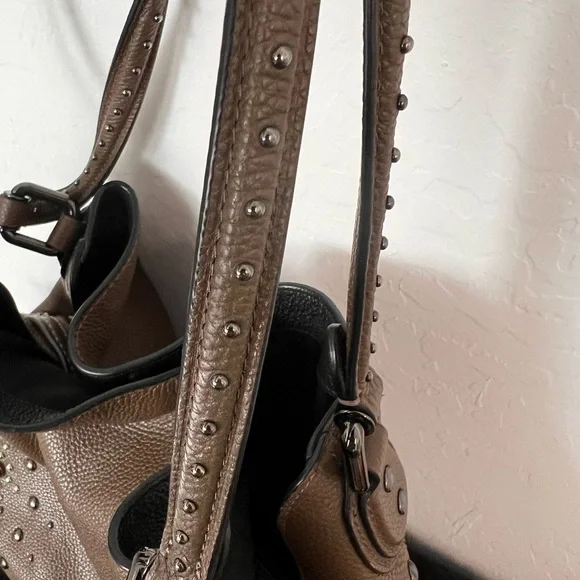 Coach Edie Brown Studded Leather Turn Lock Tote Bag - Picture 7 of 9